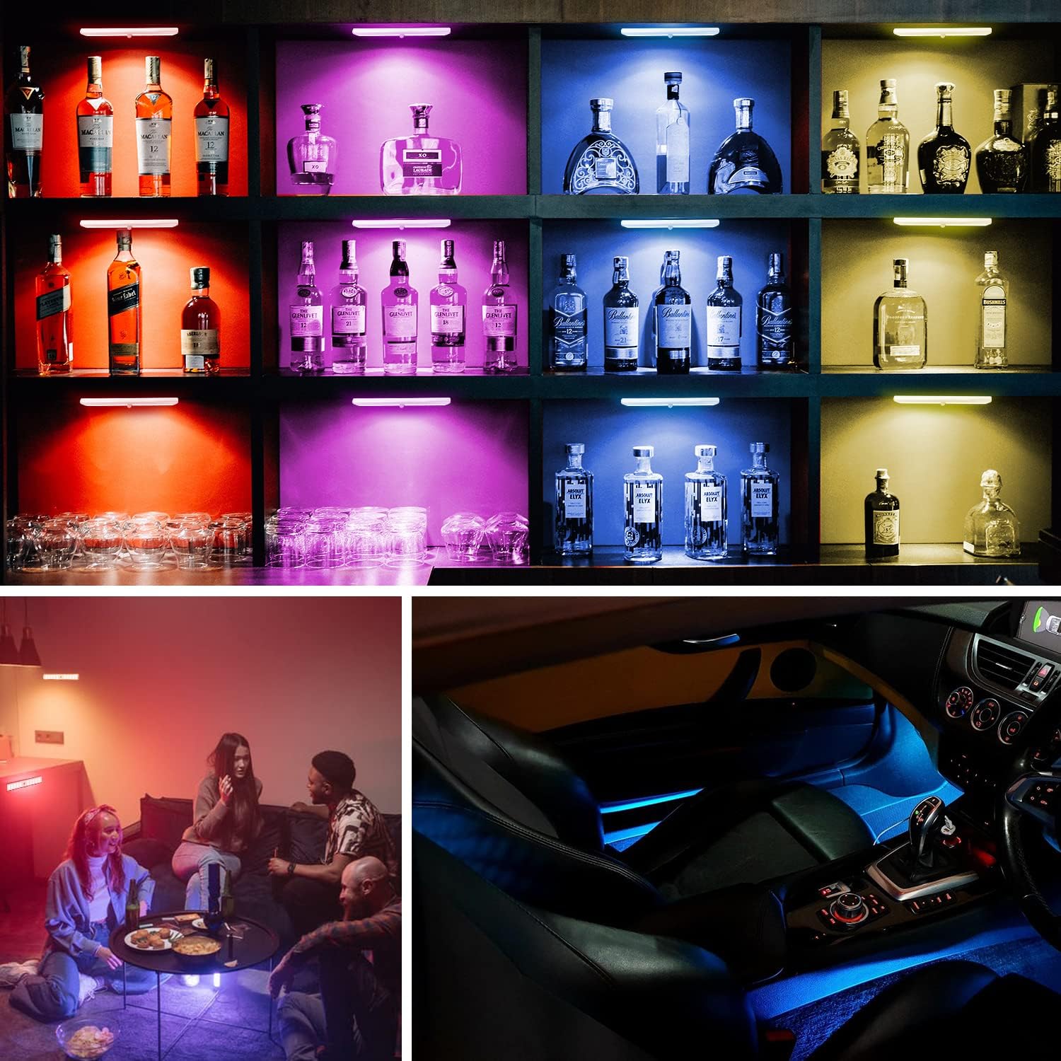 Remote Control RGB Lights Under Cabinet Lighting Rechargeable, 48-LED Wireless Kitchen Counter Lights Closet Light RGB Bar Perfect for Indoor Pantry Display Shelf Hallway 1 Pack, 15 Color Changing