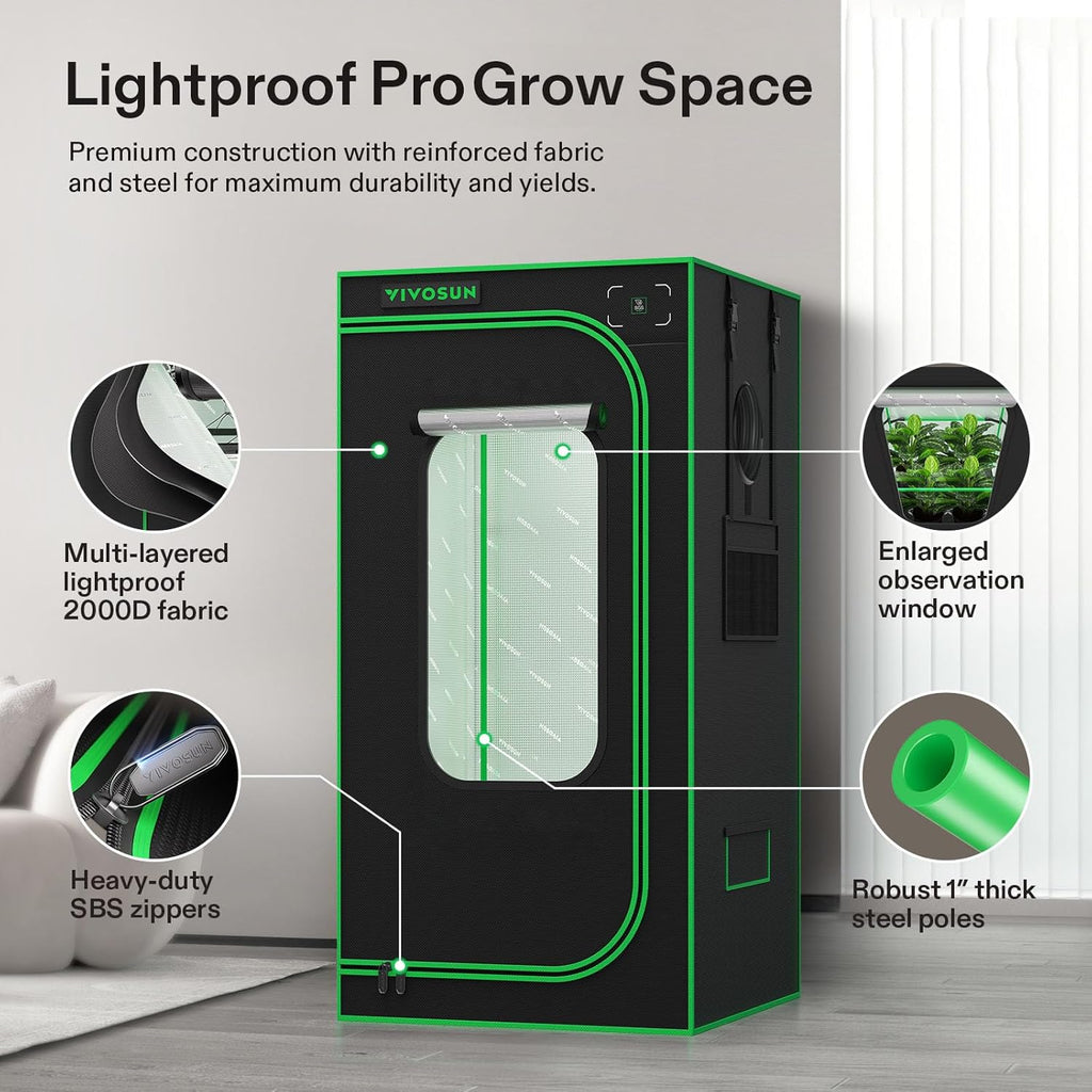 VIVOSUN GIY Plus Smart Advance Grow Tent Kit, 2.7x2.7ft WiFi-Integrated Complete Grow Tent System 2000D Mylar Grow Tents with Full-Spectrum Programmable Grow Light Enhanced Ventilation & Circulation