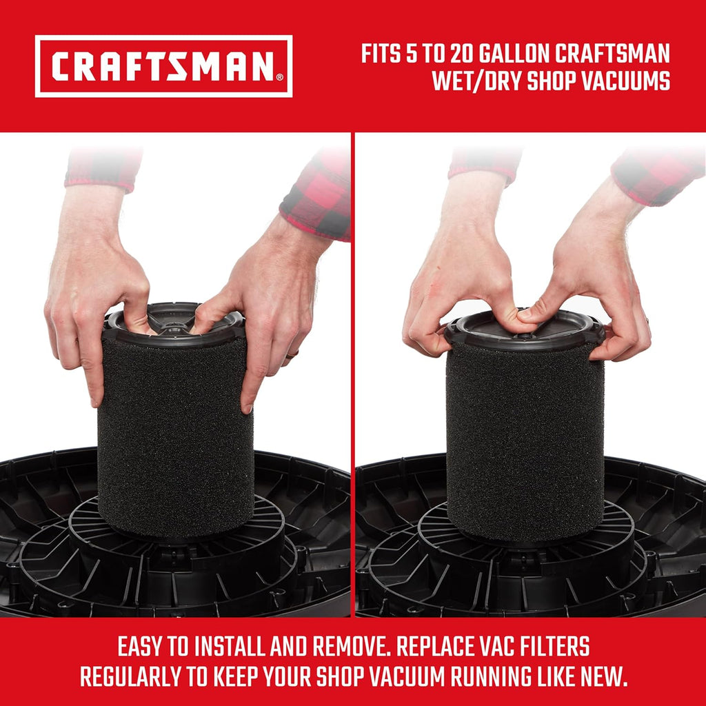 CRAFTSMAN CMXZVBE38778 Genuine Wet Application Wet Dry Vac Filter for Most 5 to 20 Gallon CRAFTSMAN Shop Vacuums, Easy Installation, Designed for High-Volume Liquid Pick-ups, 2-Pack