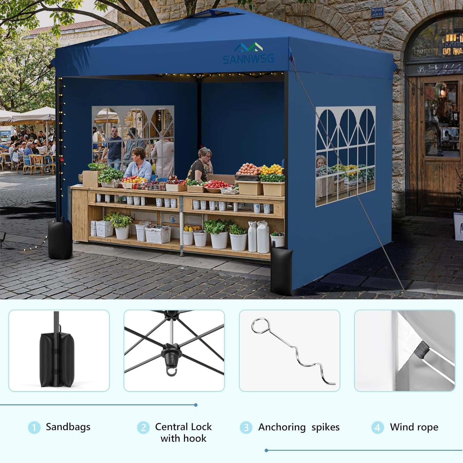8X8 Pop Up Canopy Tent with 3 Sidewalls,Easy Up Canopy,Commercial Instant Shelter,Heavy Duty One Person Set Up Event Tent,Blue