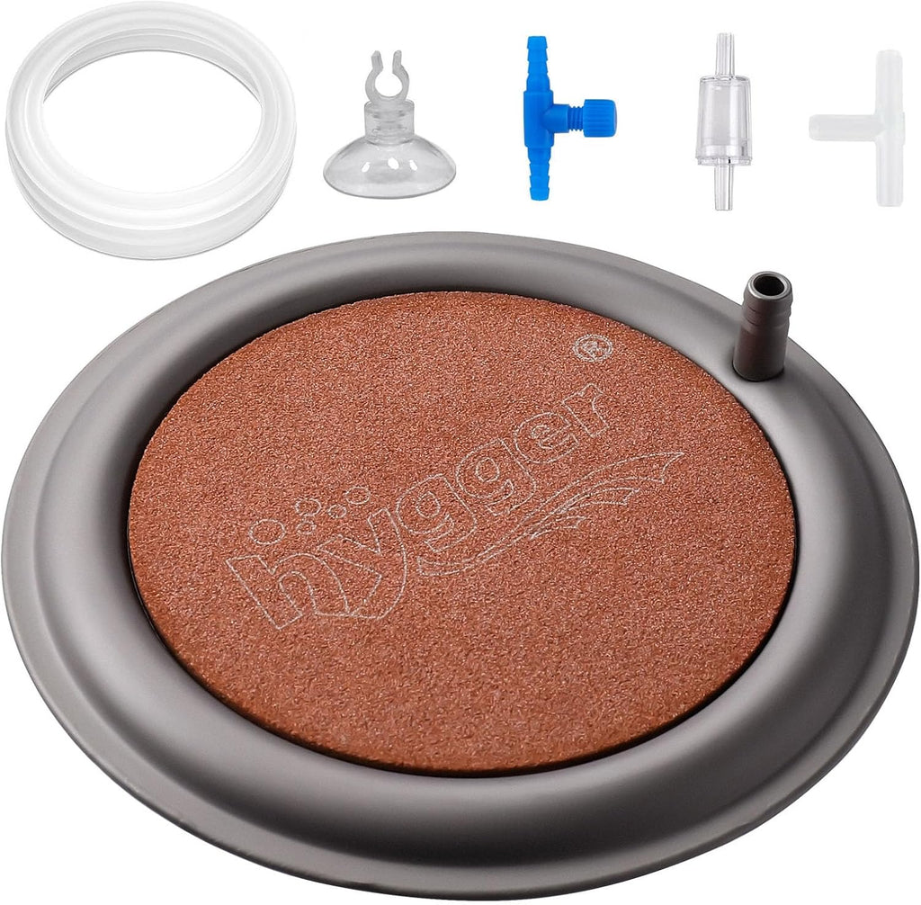 hygger Aquarium Air Stone, 4.1 Inch Nano Air Stone Makes Super Tiny Bubbles, Ultra Quiet Dissolved Oxygen Diffuser Small Airstone with Stainless Steel Base for Aquarium, Fish Tank & Hydroponic, Round