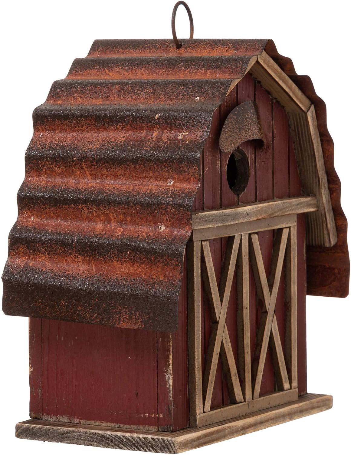 glitzhome 10.2" H Rustic Bird House Outdoor Garden Red Barn Patio Garden Decorative Handmade Distressed Solid Wood Birdhouse