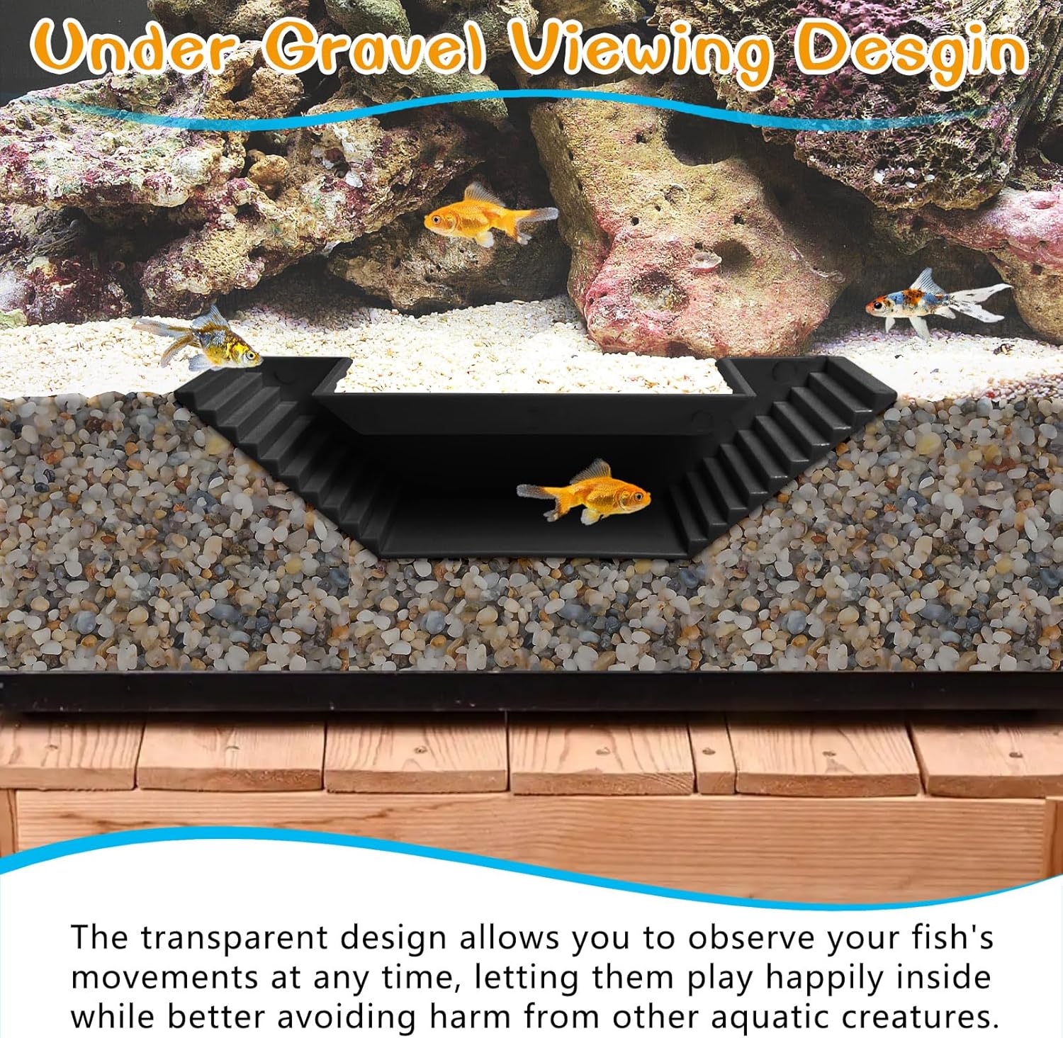 Aquarium Underground Tunnel Small Fish Cave Hideout with 2 Entrances Under Gravel Viewing Shrimp Tunnel Plastic Fish Tank Decoration (Black)