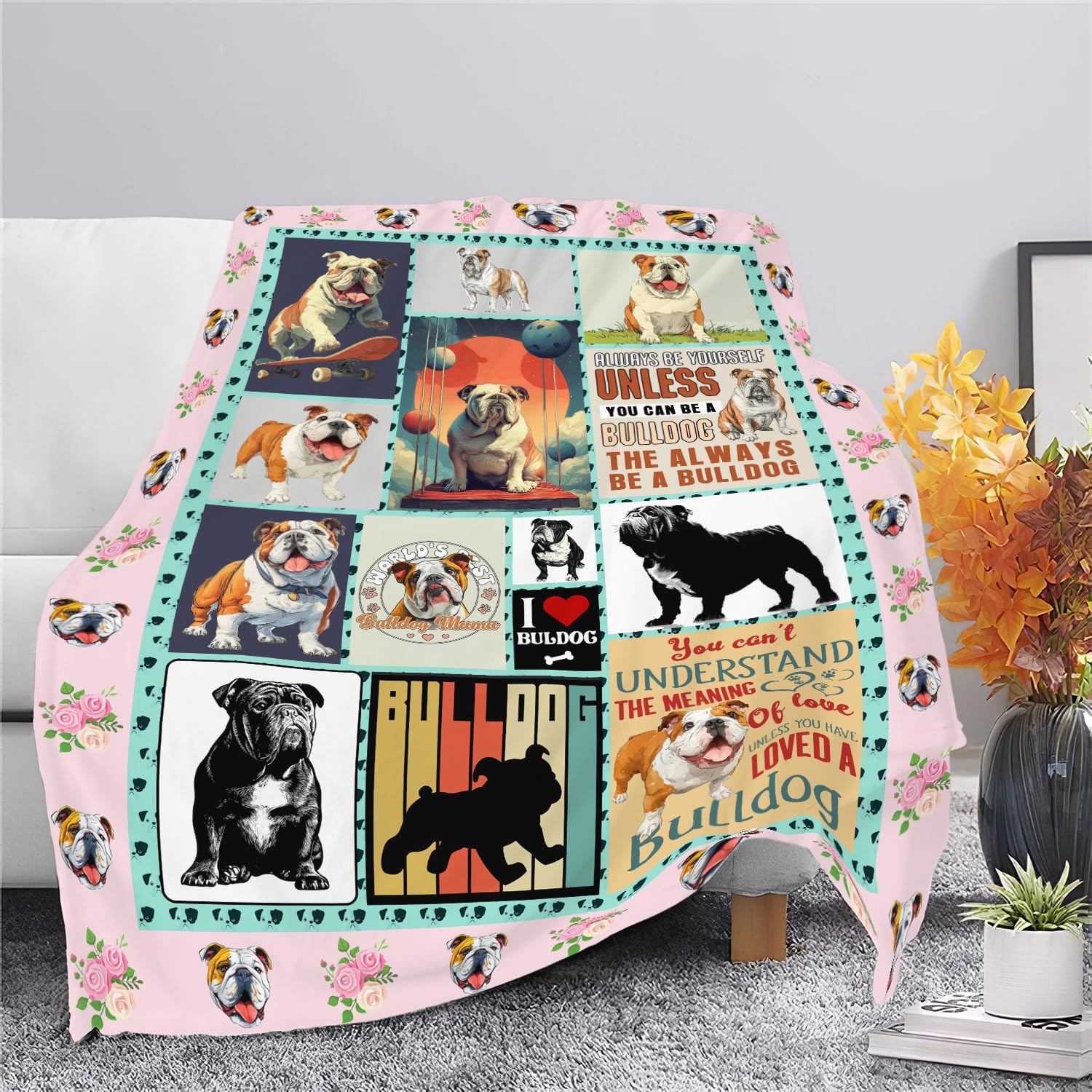 English Bulldog Throw Blanket English Bulldog Puppy Stuff Gifts for Dog Lover Kids Girls Boys Adults Women Men Soft Cozy Warm Plush Fluffy Fuzzy Fleece Blanket Decor 50''X60''