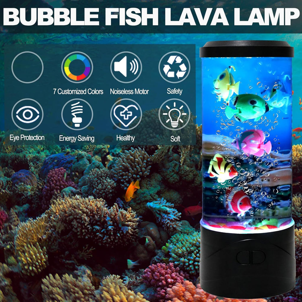 YPCOO Mini Bubble Fish Lamp,Fake Fish Tank Aquarium Lamp,Multi-Color Changing Aquarium Light with 6 Artificial Fish Night Lights-for Home Office Living Room Decor Gifts for Kids Adults (with 6 fishs)