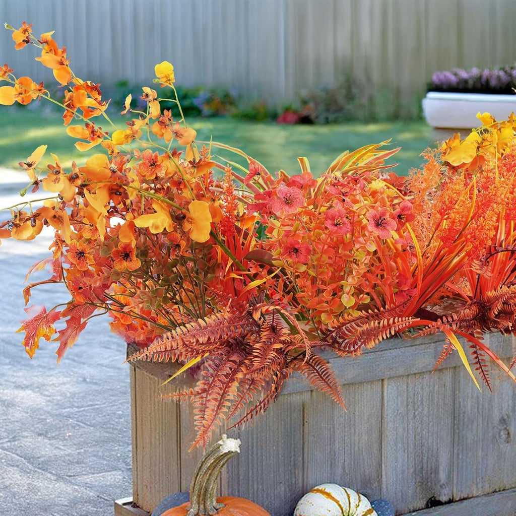 GTIDEA 19 Bundles Artificial Fall Flowers for Outdoors UV Resistant Faux Autumn Plants Plastic Flowers Outside Faux Fall Plants Bushes for Planter Window Box Porch Indoor Home Thanksgiving Decor