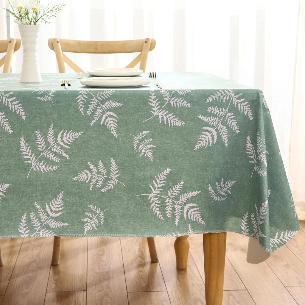 Heavy Duty Vinyl Tablecloth with Flannel Backing Waterproof Oil-Proof Plastic Table Cloth Stain-Resistant Wipeable Rectangle or Square Table Cover for Indoor and Outdoor (Mint Leaf, 60X102 Inch)