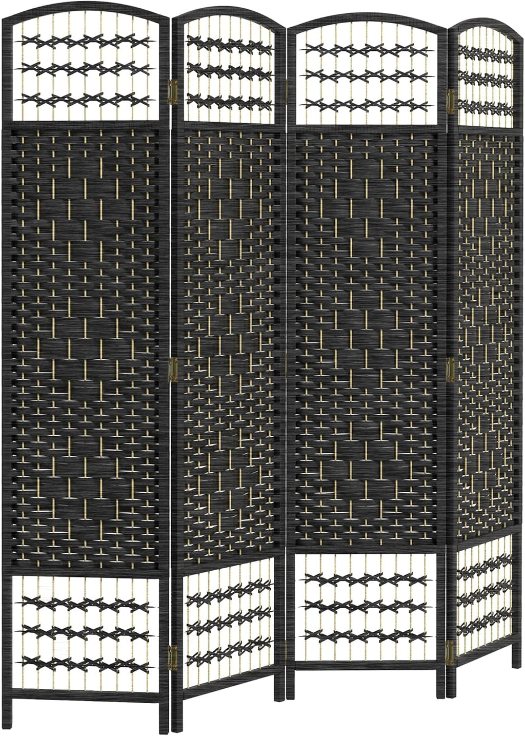 HOMCOM 4 Panel Room Divider, Folding Privacy Screen, 5.6' Room Separator, Wave Fiber Freestanding Partition Wall Divider, Black