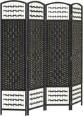 HOMCOM 4 Panel Room Divider, Folding Privacy Screen, 5.6' Room Separator, Wave Fiber Freestanding Partition Wall Divider, Black