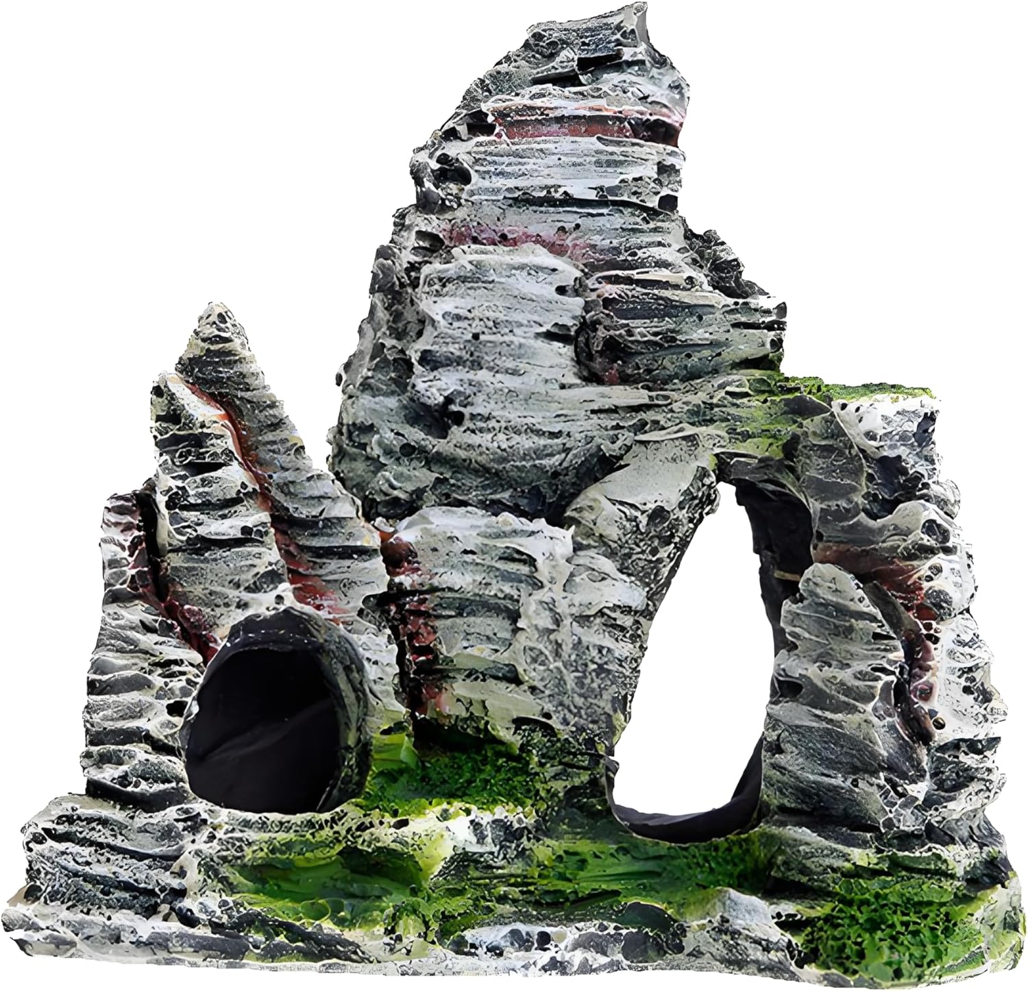 Resin Aquarium Stone Cave with Artificial Moss – Natural Rock Mountain Ornament for Fish Tank, Shrimp & Betta Hiding, Reptile Habitat Decoration, Small Landscape Terrain Accessory for Aquatic Decor