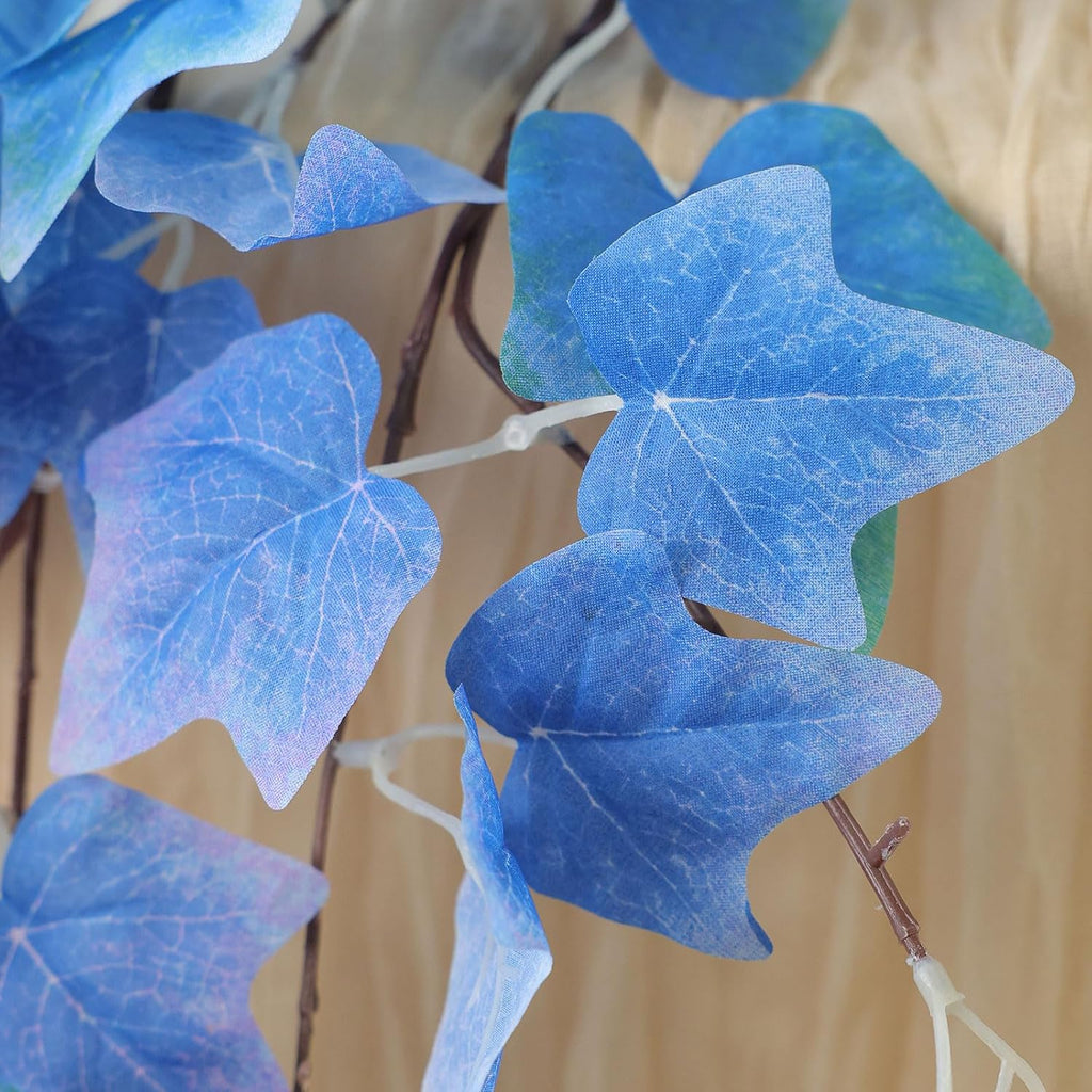 Mizii 3 Strands Artificial Vines Blue Ivy Garland 74" Fake Vine with Silk Leaves Faux Hanging Plants Greenery Decoration for Outdoors Wedding Party Indoor Bedroom Home Wall Room Decor (Blue)