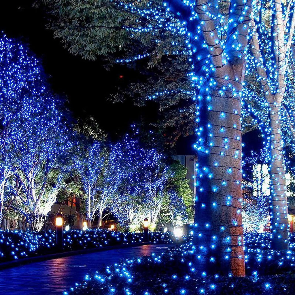Joomer Blue Solar Christmas Lights, 2 Pack Total 144 FT 400 LED 8 Modes Waterproof Outdoor for Christmas Decorations