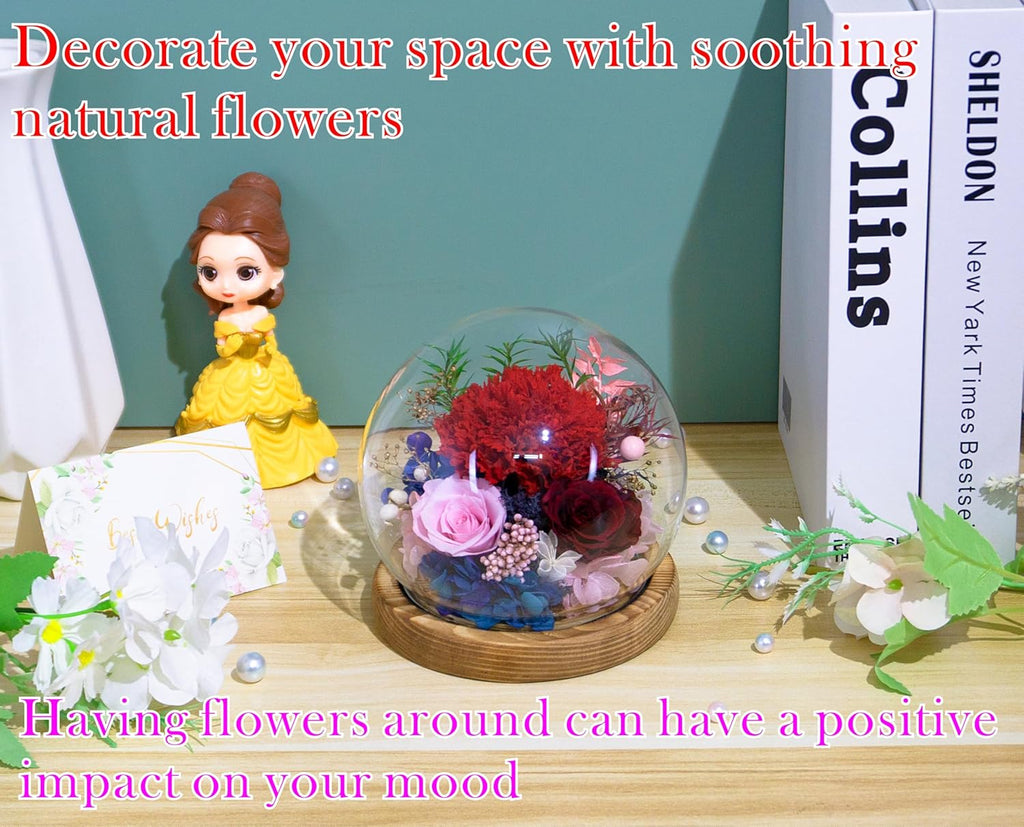 Valley of Rain & Forest Long-Lasting Real Flowers, Unique Floral Gift For you to send Love for All Occasions, for Indoor Decoration (Red Carnation, Pink Rose, Wine-Red Rose)