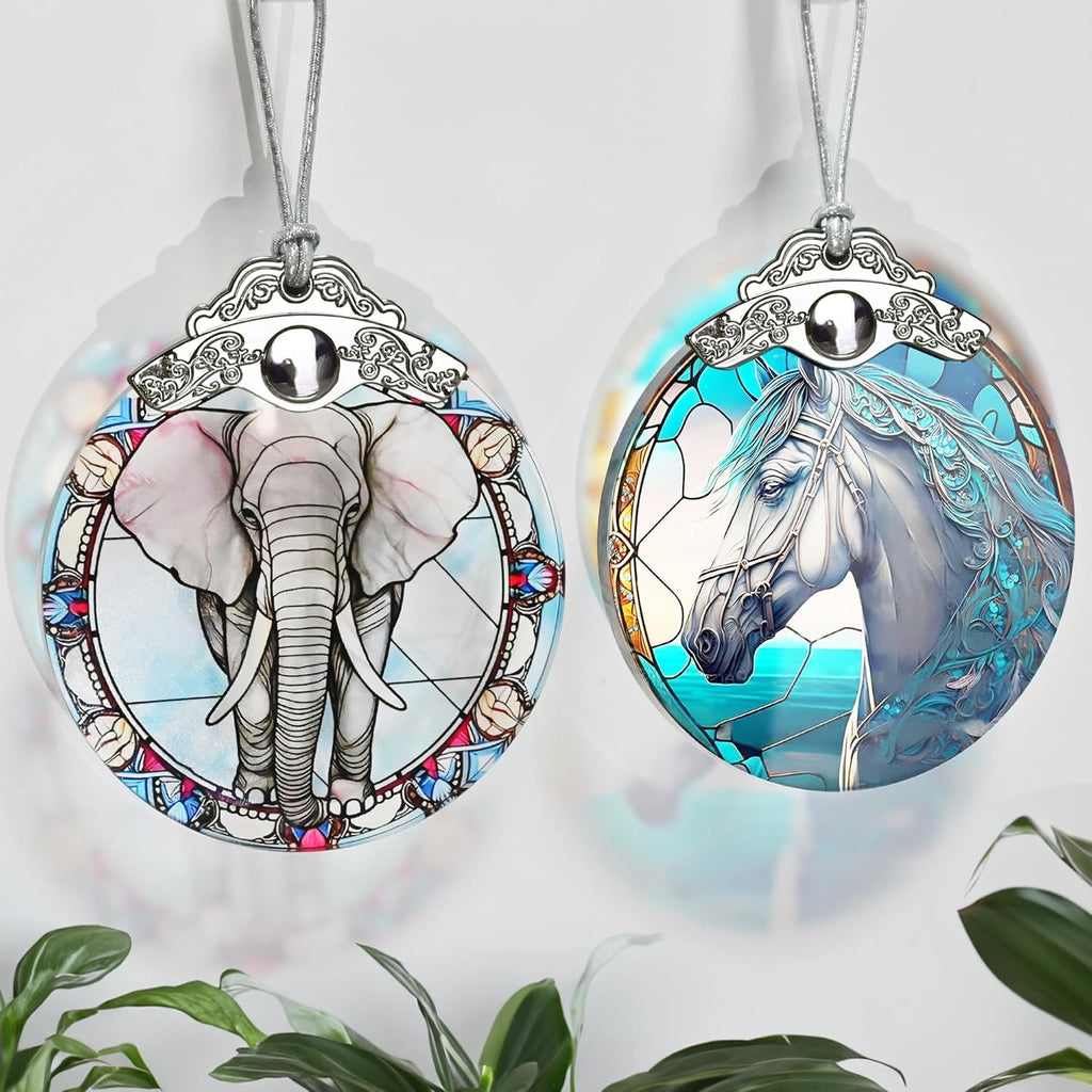 Stained Glass Christmas Ornament, Jocidea Elephant Christmas Decorations, Christmas Tree Ornament, Elephant Lovers Gifts, Holiday Decor and Xmas Gifts Ideas