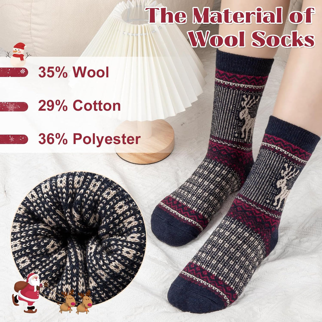 Justay 5 Pairs Wool Socks for Women - Winter Thick Boot Cozy Crew Vintage Soft Calf Knit Warm Socks Gifts