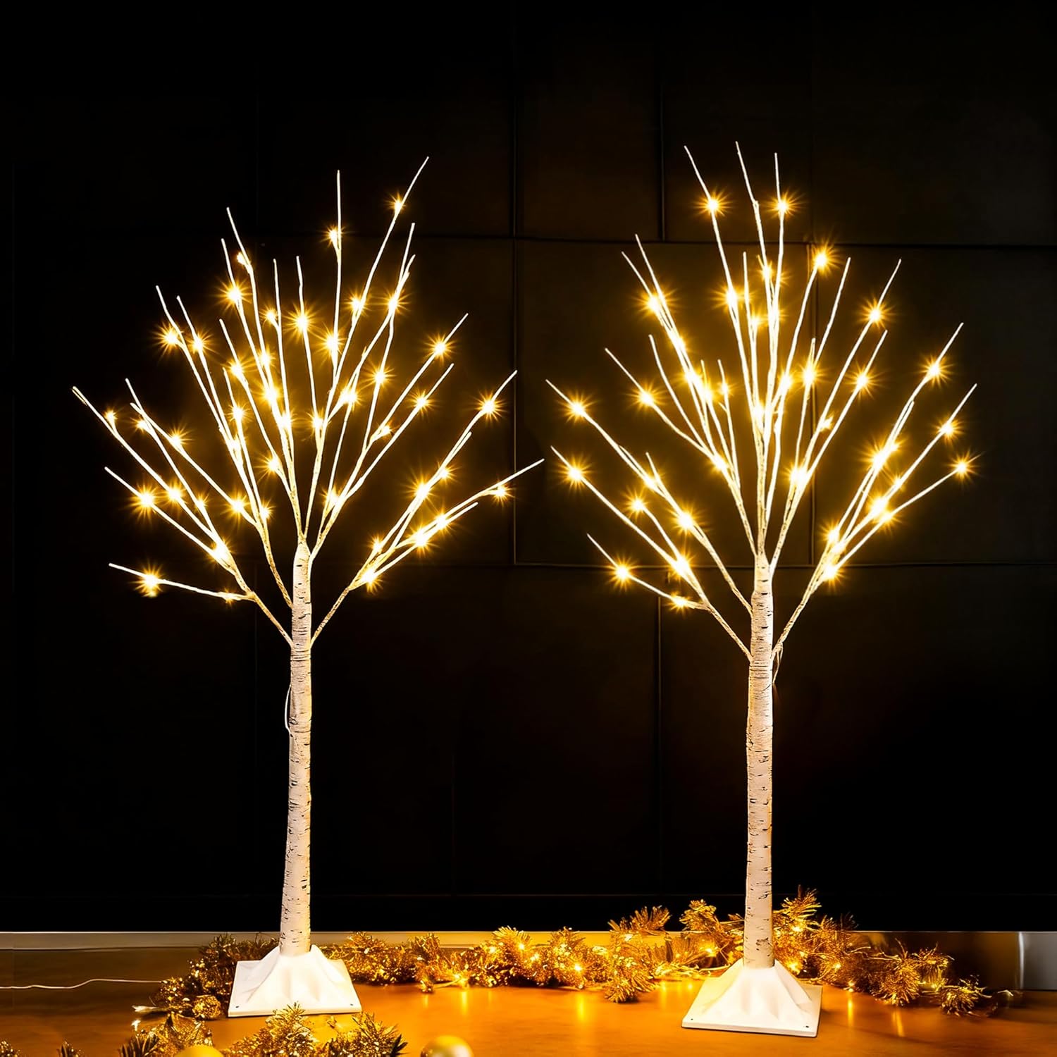 Dazzle Bright 2 Pack Lighted Birch Tree, 4 FT Total 96 LED Pre-lit Artificial Christmas Tree with Timer, Christmas Decorations Indoor Outdoor for Home Garden Party Thanksgiving Decor, Warm White