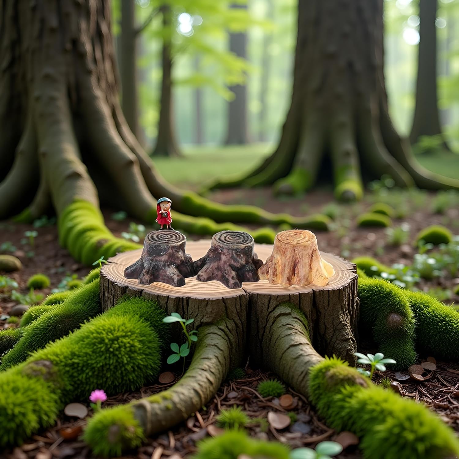 3 Pcs Artificial Tree Stump Mini Garden Figurines Stumps Ornaments Mini Root Stump Fairy Miniatures Gnomes Moss Terrariums Figurines for Home Decoration Accessories Outdoor Statues Resin Crafts