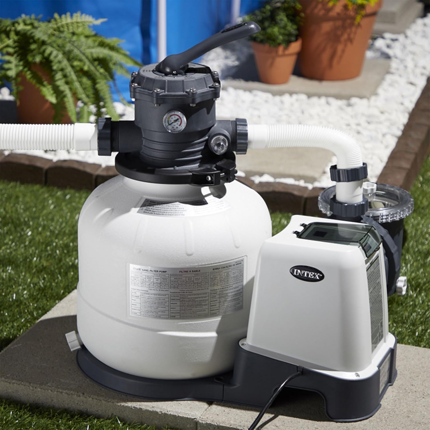Intex 26647EG Krystal Clear 2800 GPH Sand Filter Pump for Above Ground Pools Bundled with OptiFlow 2 Pack Premium Pure Silica Filter Sand, 50 lb Bags