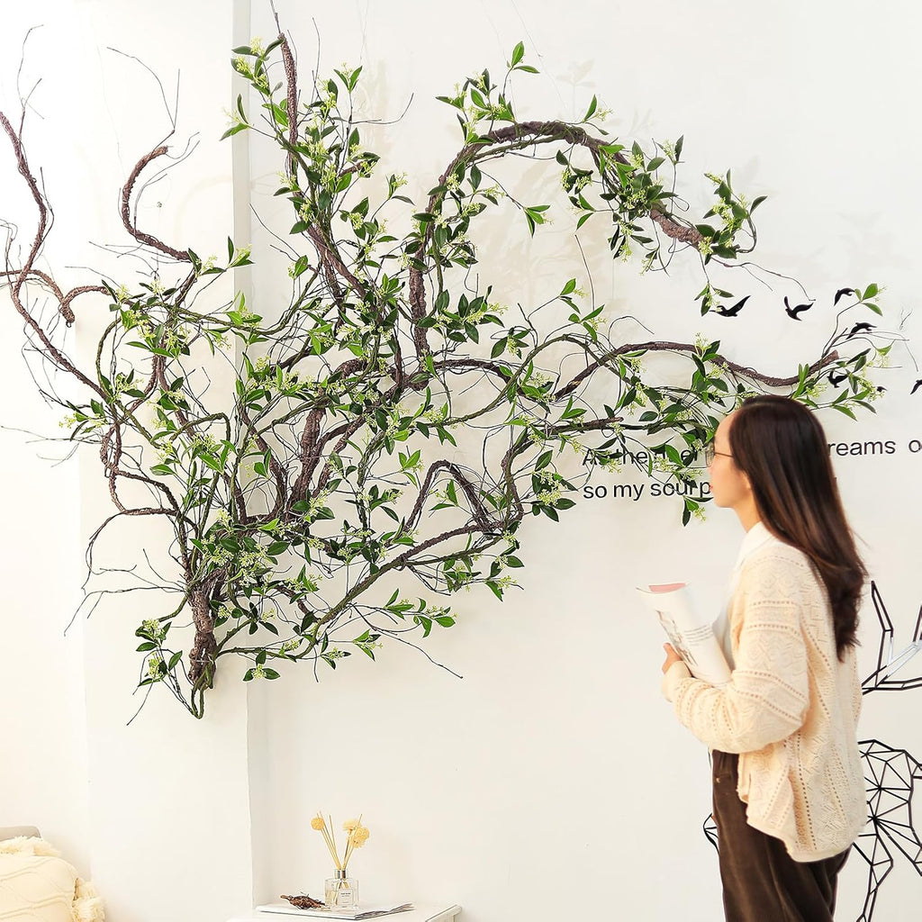 118" Flexible Medium Artificial Fake Reptile Climb Plants Tree Branches Twigs Cherry Blossom Cane Wall Hanging Wreath Fall Tree Trunk Stem GrapeVines Garland Garden Halloween Jungle Mantel Decoration