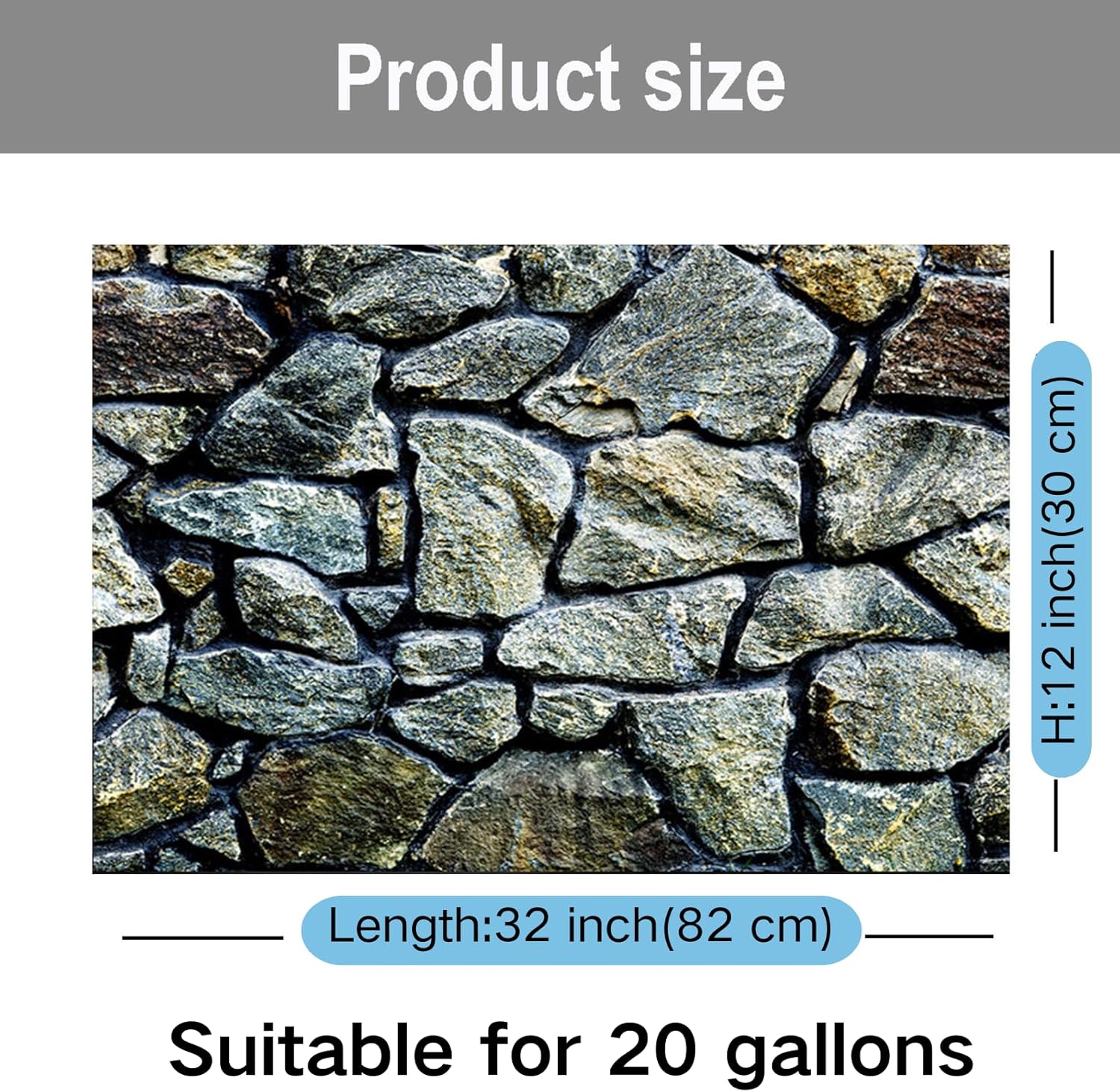 ELEBOX Fish Backgrounds Paper Double Sides 3D Stone & Trees Aquarium Background Picture 12" x 32" Fish Tank Background