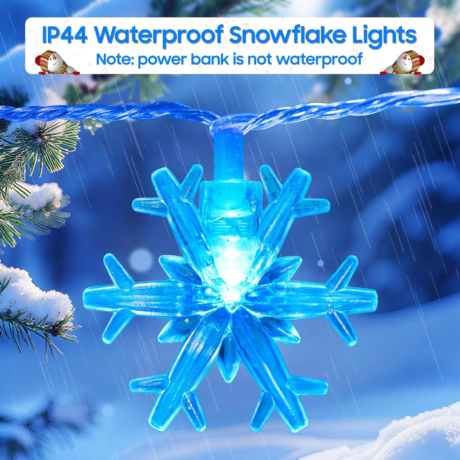 Blue Christmas Lights, Snowflake String Lights, 20FT 40 LED Mini Twinkle Lights Indoor, Rechargeable Fairy Lights Battery Operated with 8 Modes & Timer for Bedroom Party Home Xmas Tree Decorations