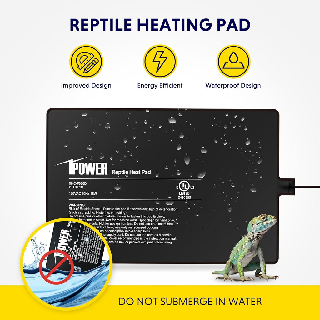 iPower 8 by 12-Inch 16W Reptile Heat Mat, LCD Digital Aquarium Thermometer, Under Tank Warmer Terrarium Heat Pad for Turtles Lizards Frogs and Other Small Animals, Multi Sizes