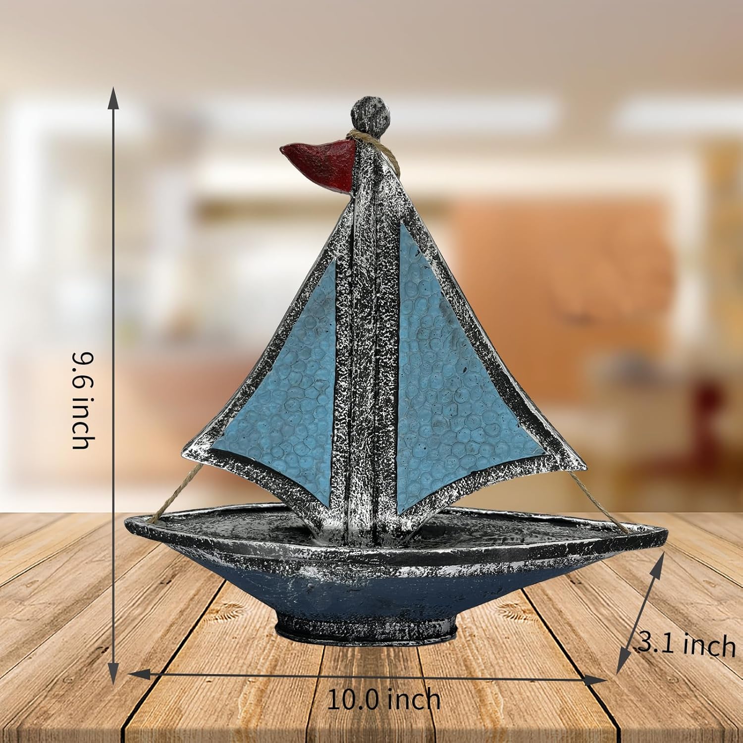 Sailboat Model Nautical Decor for Home Creative Anchor Rudder Ship Art Table Top Decor Mediterranean Style Resin Handicraft Statue Living Room TV Cabinet Office Shelf Decoration