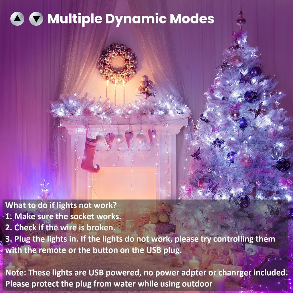 BrizLabs RGB String Lights, Color Changing Orange Purple Halloween Lights, 100 LED 33ft USB Christmas Light Dimmable with Remote, Mini Christmas Light String Clear Wire for Halloween Xmas Thanksgiving