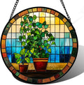 Stained Glass Window Hanging Green Potted Plants 7.8" - Suncatcher Door Garden Sun Catcher Retro Home Decor Birthday Christmas for Mom Men Woman Nana Friend