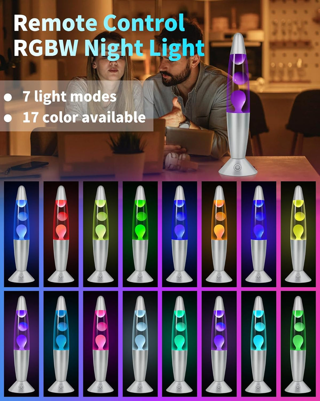 17 Colors Changing Liquid Motion Lamp with Remote: 13.5" Purple LED Night Light for Kids Adults - Relaxing Table lamp for Bedroom Office - Glitter Mood Lighting for Home Decor Christmas Decorations