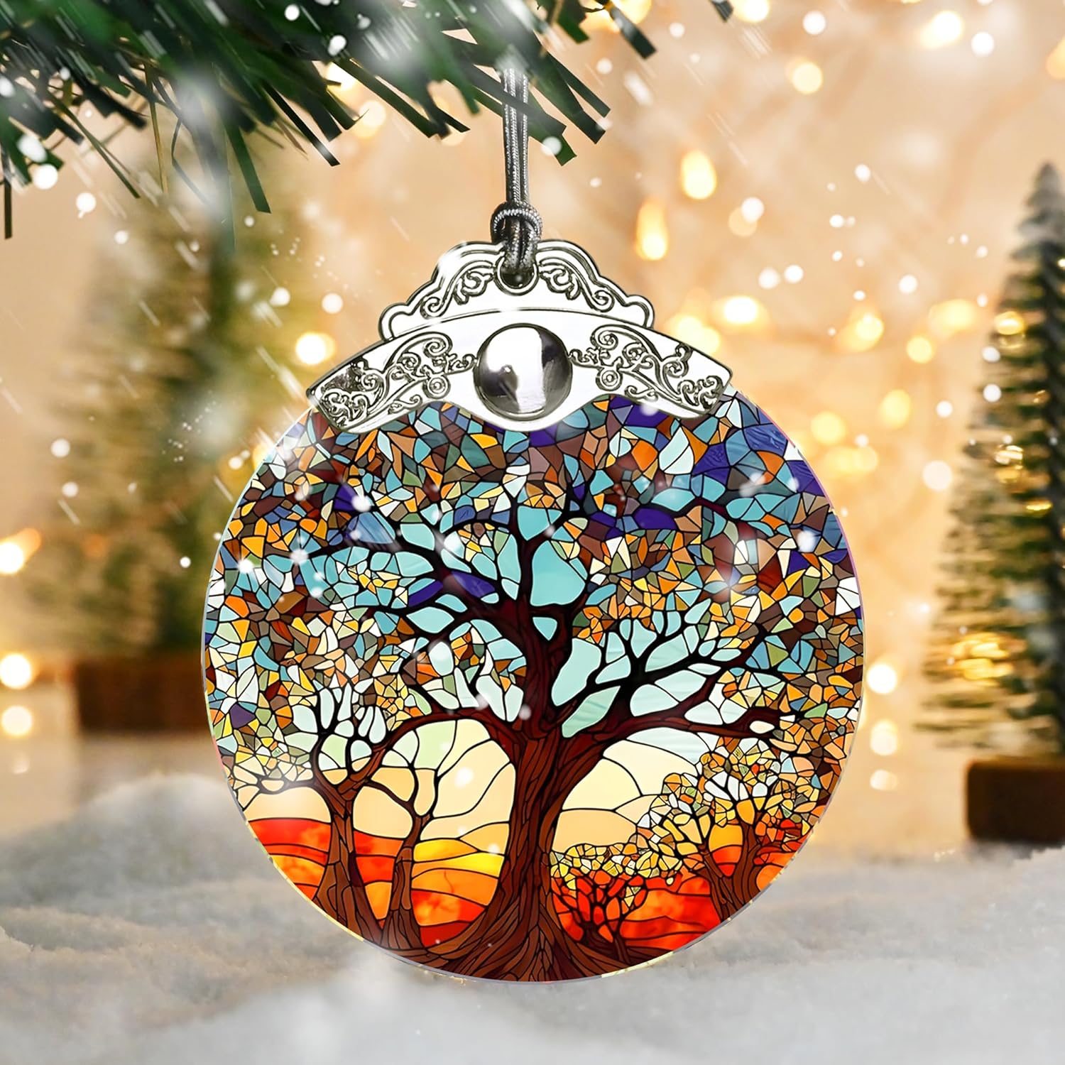 Stained Glass Tree of Life Christmas Ornament - Holiday Decor & Xmas Gift Idea