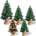 Libima 5 Pieces Tabletop Mini Christmas Tree 15.7" 11.8" 7.9" Artificial Green Xmas Pine Tree Christmas Decorations for Home Miniature Trees with Linen Base for Dining Kitchen Desk Home