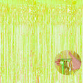 BRAVESHINE Iridescent Foil Fringe Backdrop - 2 Pack 3.2 x 6.5 ft Holographic Tinsel Curtain Party Streamers Photo Backdrop for Birthdays Dinosaur Theme Christmas Patricks Decorations - Clear Green