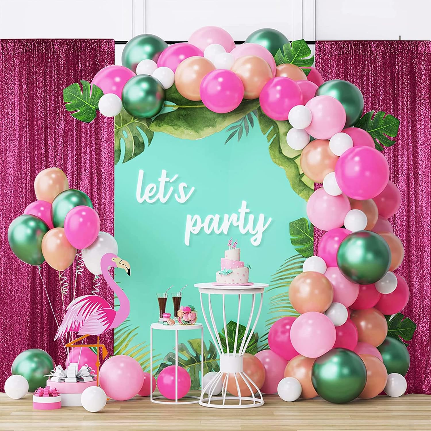 Sugargirl Fuchsia Sequin Backdrop Curtain 4 Panels 2FTx8FT Glitter Fuchsia Background Drapes Sparkle Photography Backdrop for Party Wedding Birthday Wall Decoration