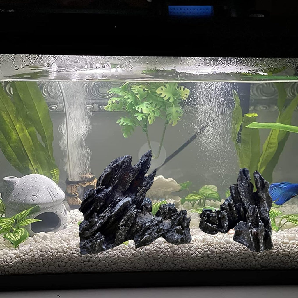 Saim Large Aquarium Decorations Artificial Resin Jagged Canyon Rock, Mountain Hill View Stone Ornament for Betta Cichlids Hideaway, Pleco, Goldfish