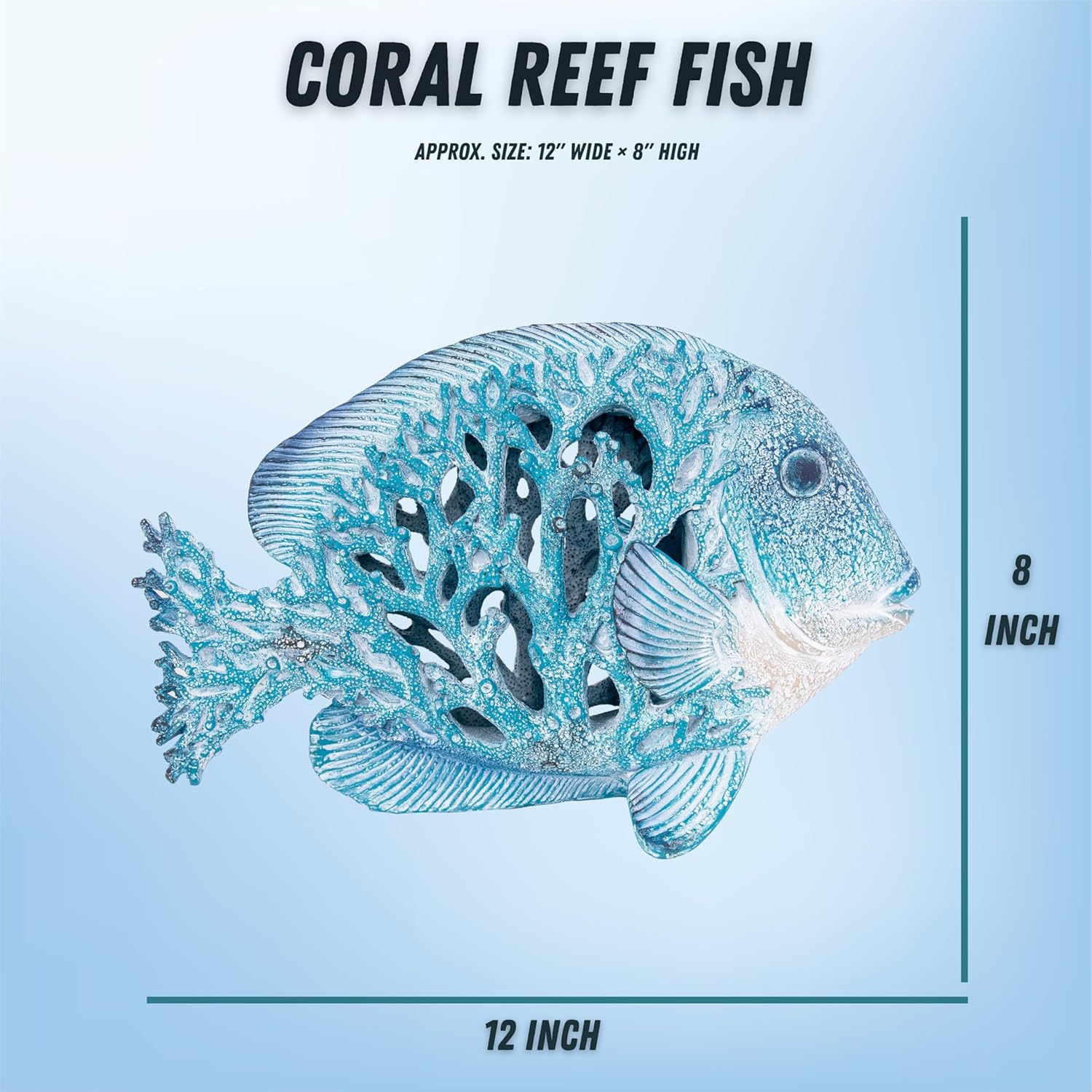 Coral Reef Fish Figurine Coastal Home Decor Ocean Themed Accent for Shelf, Countertop & Centerpiece 12 1/2 in (Blue)