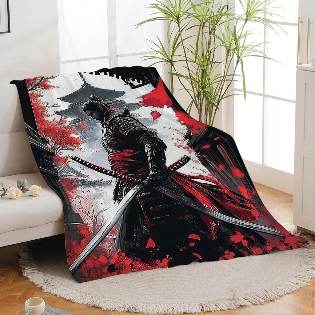 Japanese Blanket Samurai Throw Blanket Warrior Flannel Stuff Merch Cozy Decor Fleece Plush Fuzzy Warm Soft Lightweight Bedding Japan Gifts for Girls Women Men Boy Couch Sofa 50"X40"