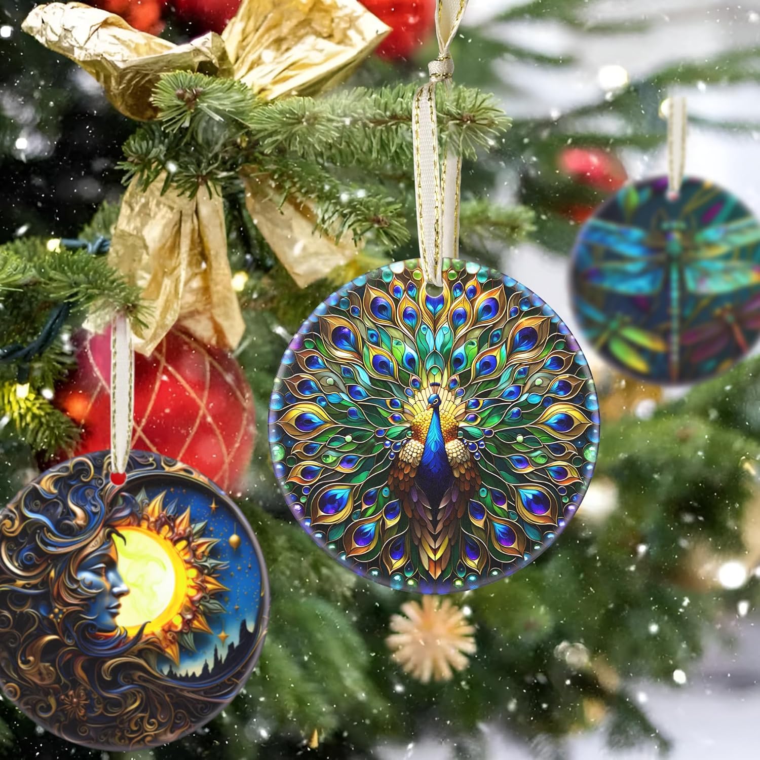 Peacock 2025 Christmas Ornament - Christmas Decoration, Round Ceramic Holiday Decor for Tree, Gift Idea & Exchange