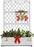 FENCY Metal Planter Box with Diamond Lattice Trellis Planter Box for Climbing Plants/Vines, Galvanized Raised Garden Bed On Wheels, Garden Bed with Trellis(73"x47" White)
