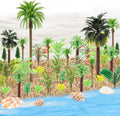 50PCS Mini Model Miniature Palm Trees Beach Coastal City Scenery Coconut Tree Rainforest with Sand and Shells, Architecture Fake Trees for DIY Crafts, Building Model, Scenery Landscape