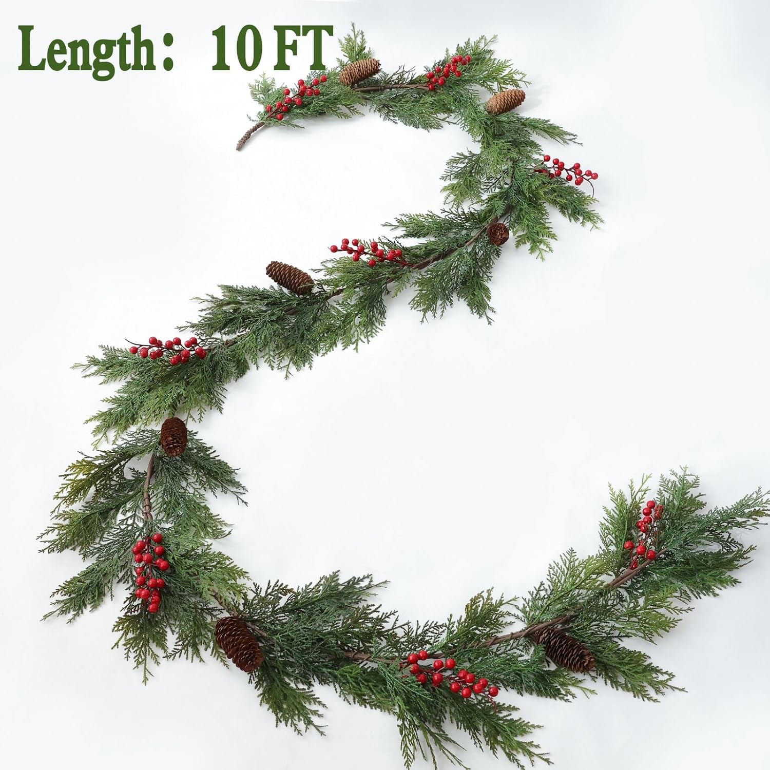 MIZII Christmas Garlands 10FT Artificial Pine Garland with Pinecone Berries Greenery Garland Christmas Decorations for Xmas Fireplace Mantle Home Decor Indoor Outdoor (Garland-10FT)