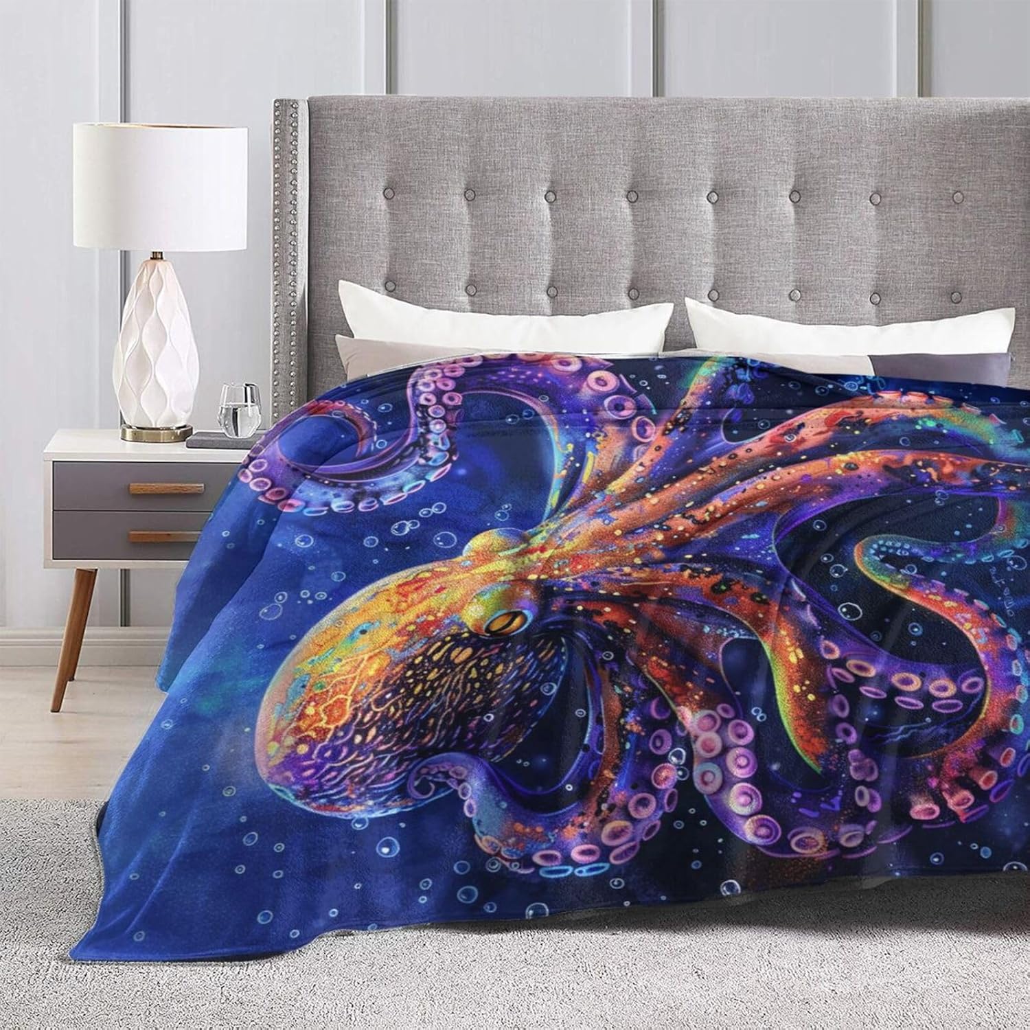 Octopus Blanket Purple Octopus Throw Blanket Ocean Animal Flannel Stuff Merch Cozy Decor Fleece Plush Fuzzy Warm Soft Lightweight Bedding Gifts for Girls Women Men Boy Couch Sofa 60"X50"