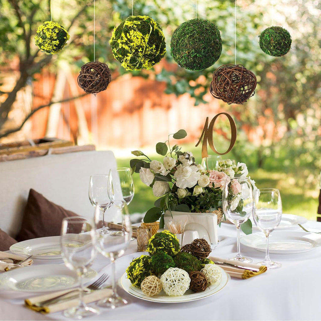 Yunsailing 36 Pcs Moss Decorative Balls for Centerpiece Bowls and Rattan Wicker Balls Handmade Moss Orbs Vase Filler for Garden Wedding Home Christmas Party Decoration(Retro Colors)