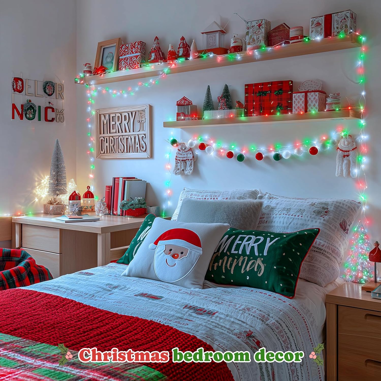 JMEXSUSS 2 Pack Christmas Fairy Lights Battery Operated with Remote, Total 200 LED 66ft Battery Powered Twinkle String Lights for Bedroom Tree Mantel Wall Ceiling Christmas Decor, Red White and Green