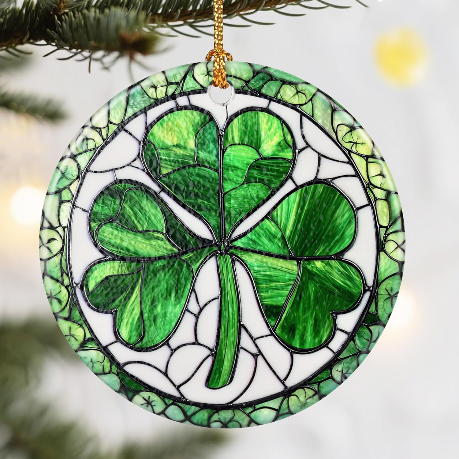 Christmas Ornaments, Dodosky 2.8in Ceramic Shamrock Ornament, Xmas Decor, Christmas Tree Ornaments, Xmas Decorations for Tree, Holiday Ornament, Irish Gifts for Women, Men, Good Luck Shamrock Decor
