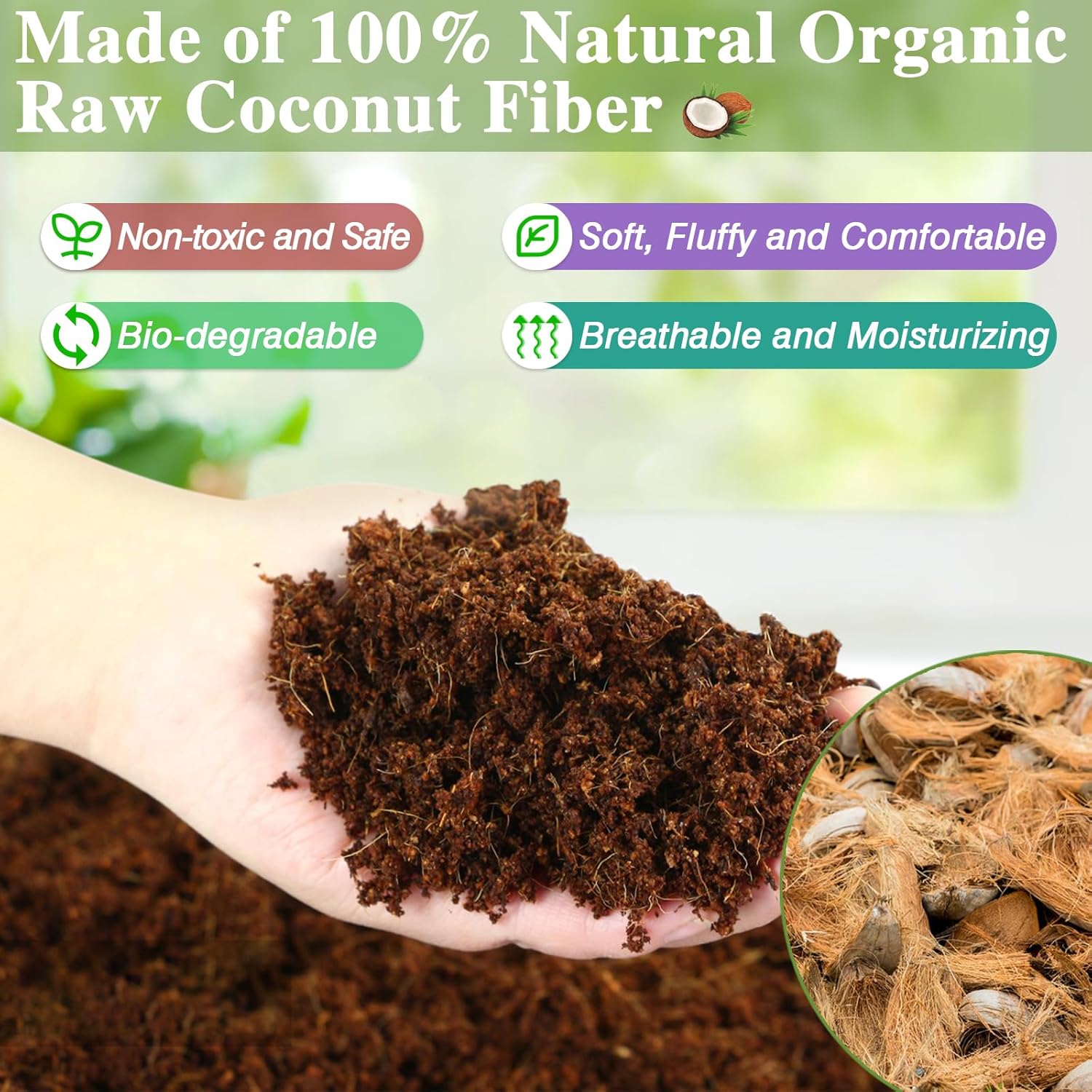 ZeeDix 10LB Compressed Coconut Fiber Substrate, 100% Organic Coconut Husk Coco Fiber Coir Brick Terrarium Bedding for Reptiles, Tortoise, Bearded Dragon, Leopard Gecko, Snake, Hermit Crabs, Tarantula