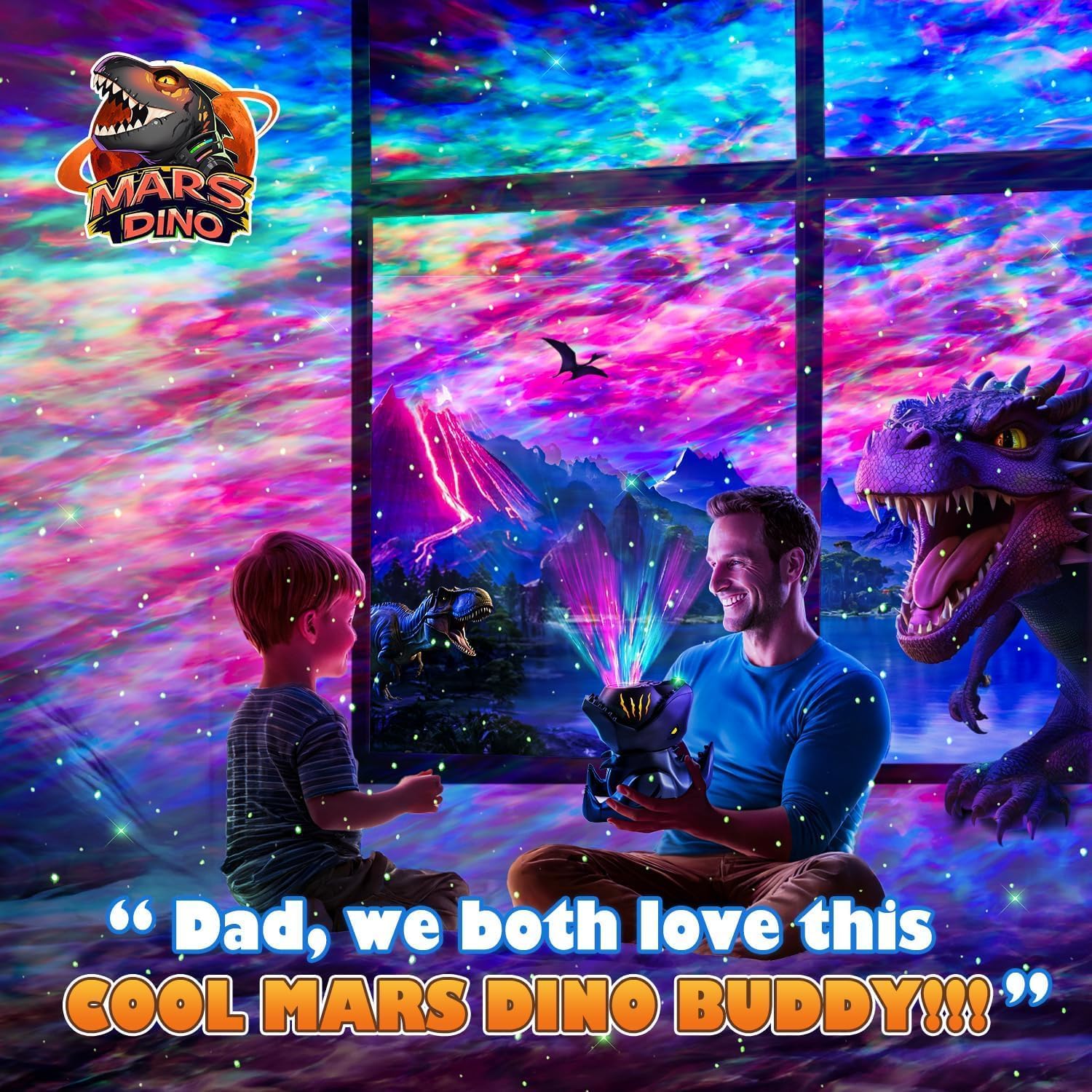 PIKOY Dinosaur Night Light & Sound Machine Baby | 22 White Noises+18 RGB Colors Galaxy Light Projector & Soothing Music | Bluetooth Speaker+Remote+Timer White Noise Machine | Dinosaur Gifts for Boys