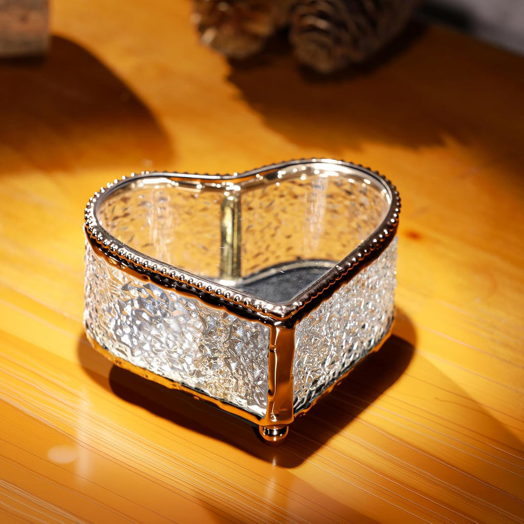 Glass Vintage Jewelry Box Keepsake storage Trinket Ring Display Box Home Decor Embossed Clear Glass Box Organizer (4×3.6×2.1inches)