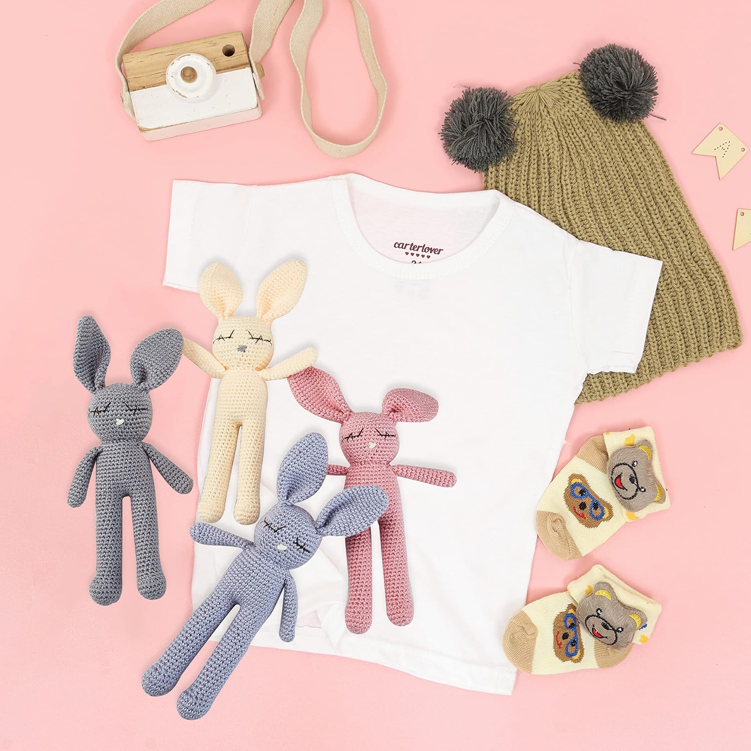 Moni's Choice Stuffed Plush Baby Crochet Bunny Rabbit Easter Gifts Handmade Stuffed Animal Hand-Knit Doll Granddaughter Grandson Lovey Sleep Toy Newborn (Pink)