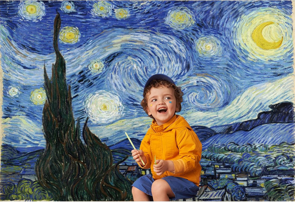 Baocicco 9x6ft Vincent Van Gogh Artwork Starry Sky Backdrop Famous Post-Impressionism Oil Painting Photography Background Wallpaper Decoration Birthday Party Baby Shower Wedding Photo Studio Props